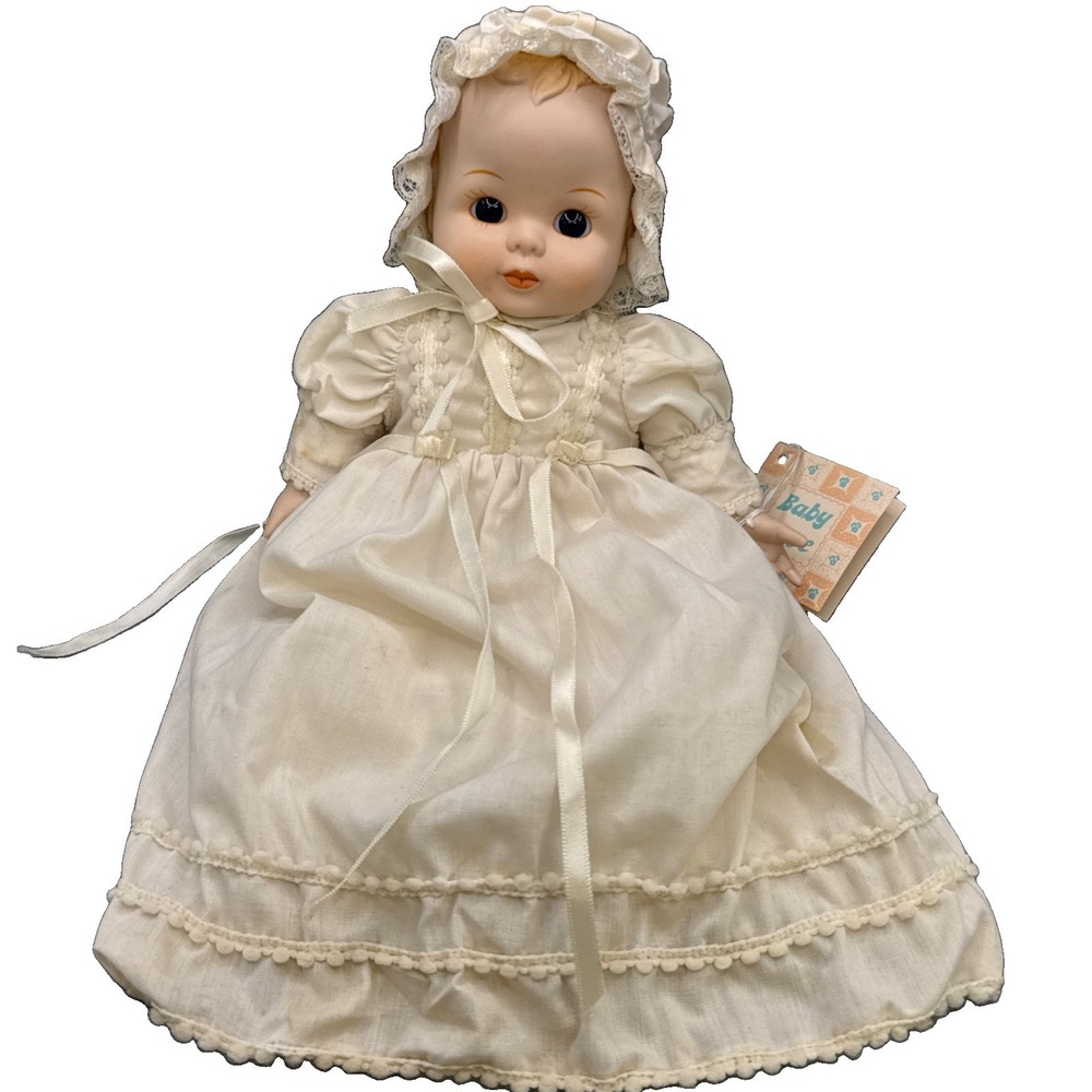 Vintage Baby Love Porcelain And Cloth Christening Doll By Russ Long Gown Tags